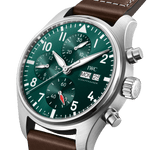 Load image into Gallery viewer, IWC Pilot’s Watch Chronograph 41 IW356517 - cassa acciaio - cinturino in pelle marrone - quadrante verde con datario e cronografo