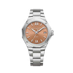 Load image into Gallery viewer, Quadrante color terracotta satinato con decoro a onde, numeri romani e indici rivettati rodiati rivestiti di Superluminova bianco dell'orologio Baume & Mercier Riviera 10764