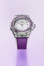 Load image into Gallery viewer, Hublot Big Bang Joyful Steel Purple 485.SV.2210.RX.1205 - cassa acciaio - quadrante bianco lucido - cinturino gomma viola