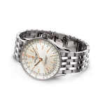 Load image into Gallery viewer, Cassa in acciaio inossidabile e cinturino in pelle di coccodrillo antracite del Breitling Navitimer Automatic 36, con lunetta bidirezionale e vetro zaffiro bombato antiriflesso.