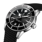 Load image into Gallery viewer, Cassa in acciaio inossidabile da 40 mm con lunetta unidirezionale con inserto in ceramica nera, vetro zaffiro bombato antiriflesso su entrambi i lati e corona a vite del Breitling Superocean Heritage