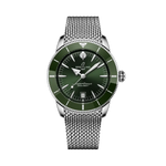 Load image into Gallery viewer, Quadrante verde sunburst con indici a bastone applicati e lancette luminescenti, datario a finestrella a ore 6 dell'orologio Breitling Superocean Heritage B31 Automatic 42