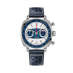 Load image into Gallery viewer, Breitling Top Time B01 Racing Martini con cassa cushion in acciaio da 38 mm e quadrante bianco con strisce blu e rosse iconiche.