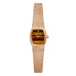 Load image into Gallery viewer, Bulova Goddess of Time 97L185 con cassa rettangolare oro rosa e quadrante occhio di tigre marrone.