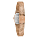 Load image into Gallery viewer, Dettaglio quadrante naturale occhio di tigre con indici e lancette in tinta oro rosa.