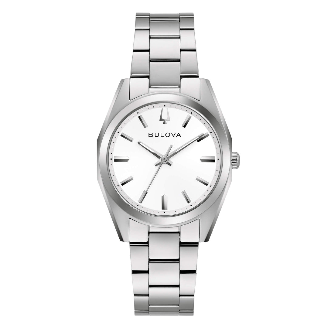 Bulova Surveyor Lady 96L347 con cassa rotonda in acciaio inox da 31 mm e quadrante bianco.