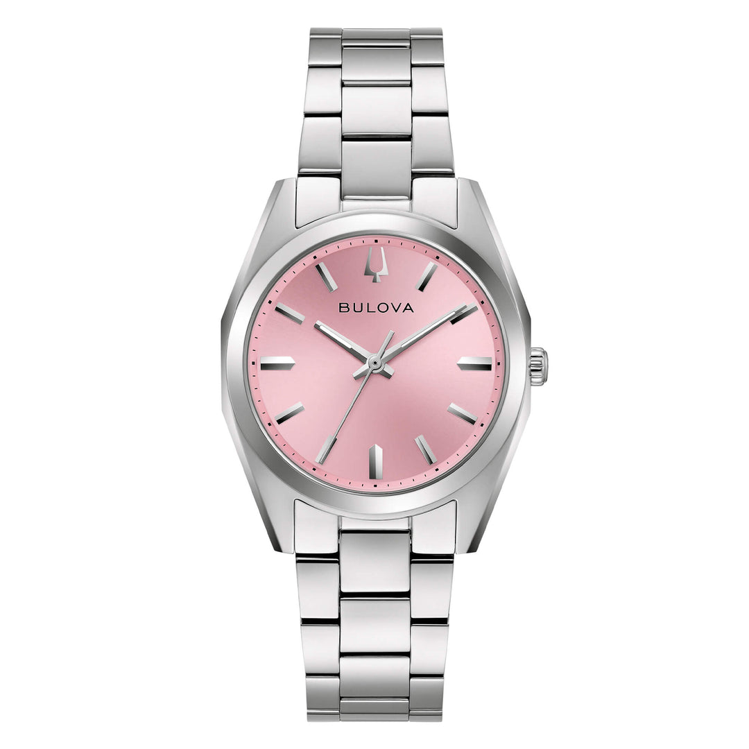 Bulova Surveyor Lady 96L348 con cassa rotonda acciaio inox da 31 mm e quadrante rosa.
