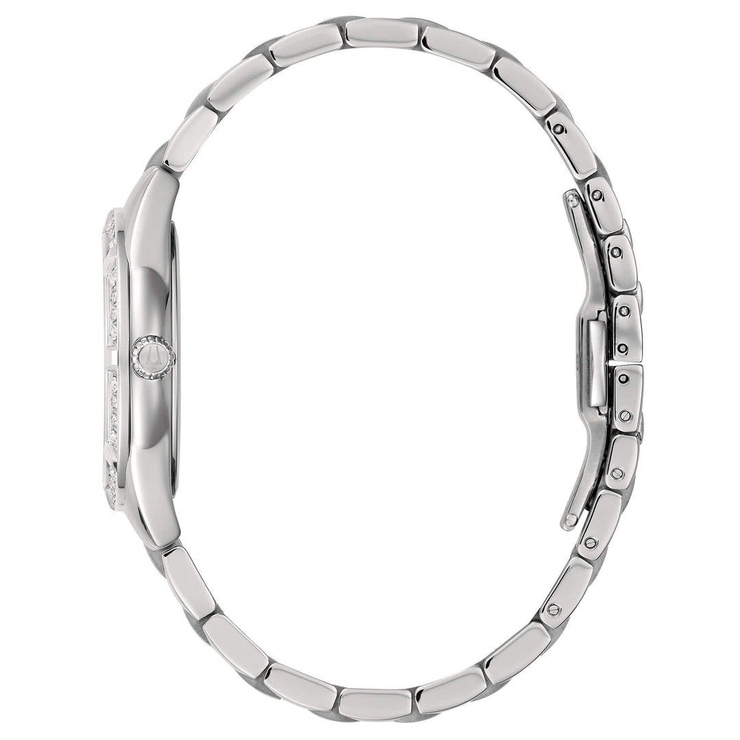 Vetro zaffiro trasparente con ghiera pavé diamantata dell’orologio Bulova Sutton Lady 96R243