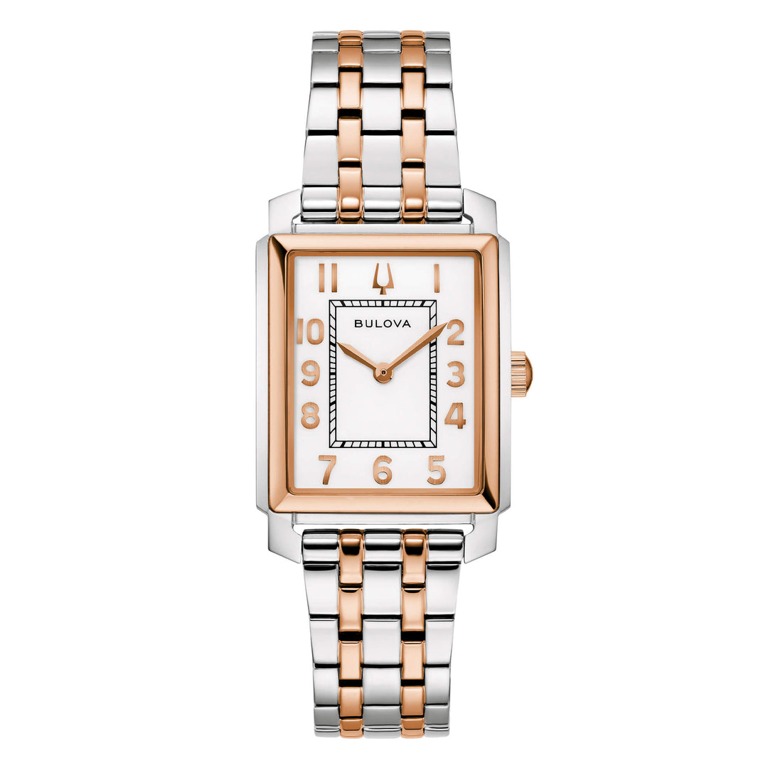 Bulova Sutton Tank 96L349 con cassa rettangolare in acciaio inox e quadrante argento.