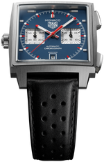 Load image into Gallery viewer, Tag Heuer Monaco Chronograph CDW2181.FC8360 - cassa titanio - cinturino pelle nero - quadrante blu con cronografo e datario