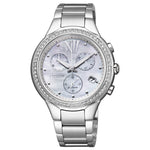 Load image into Gallery viewer, Orologio Citizen Lady Eco-Drive FB1321-56A cronografo donna con cassa acciaio 36 mm, quadrante madreperla e cristalli Swarovski.