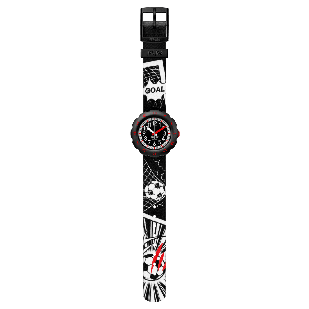 Vista laterale della cassa nera in plastica e chiusura cinturino FPSP064