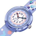 Load image into Gallery viewer, Dettaglio cinturino tessile multicolore con fibbia regolabile dell’orologio Flik Flak Arty Animals FBNP246, comodo e sicuro per i bambini.