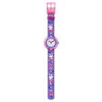 Load image into Gallery viewer, Primo piano del quadrante viola con lancette colorate Flik Flak Ballerichat