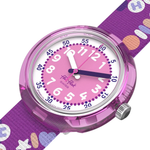 Load image into Gallery viewer, Vista frontale dell’orologio Flik Flak BFF FPNP172 con numeri chiari e lancette colorate su quadrante rosa, ideale per l’apprendimento.