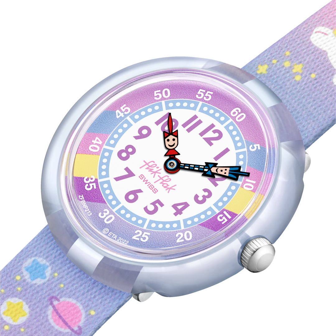 Dettaglio del cinturino tessile multicolore Flik Flak Cuddly Unicorn.