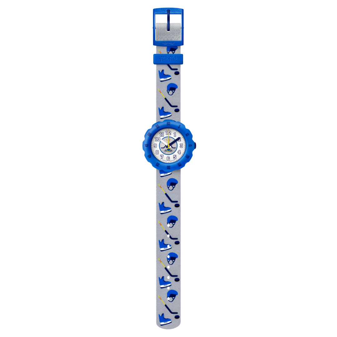 Vista laterale della cassa in plastica e del cinturino grigio lavabile Flik Flak FPSP046