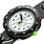 Load image into Gallery viewer, Dettaglio del cinturino verde con stampa e fibbia ad ardiglione Flik Flak Miraculous Cat Noir