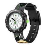 Load image into Gallery viewer, Orologio Flik Flak Miraculous Cat Noir FPSP058 con cassa nera e cinturino tessile verde.