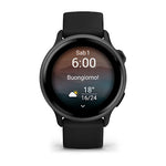 Load image into Gallery viewer, Cassa da 42 mm in plastica e alluminio nero ardesia con cinturino in silicone nero del Garmin Vivoactive 6