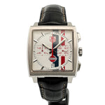 Load image into Gallery viewer, TAG Heuer Monaco Gulf quadrante bianco CW2118.FC6207 - cassa in acciaio e cinturino in pelle nera