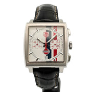 TAG Heuer Monaco Gulf quadrante bianco CW2118.FC6207 - cassa in acciaio e cinturino in pelle nera