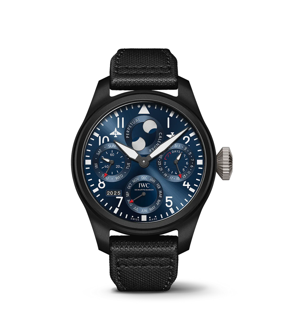 IWC Big Pilot’s Watch Perpetual Calendar Edition «Rodeo Drive» IW503001 con cassa in ceramica nera da 46,5 mm e quadrante blu.