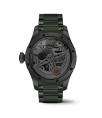 Load image into Gallery viewer, Dettaglio quadrante verde con complicazioni calendario perpetuo e doppie fasi lunari.