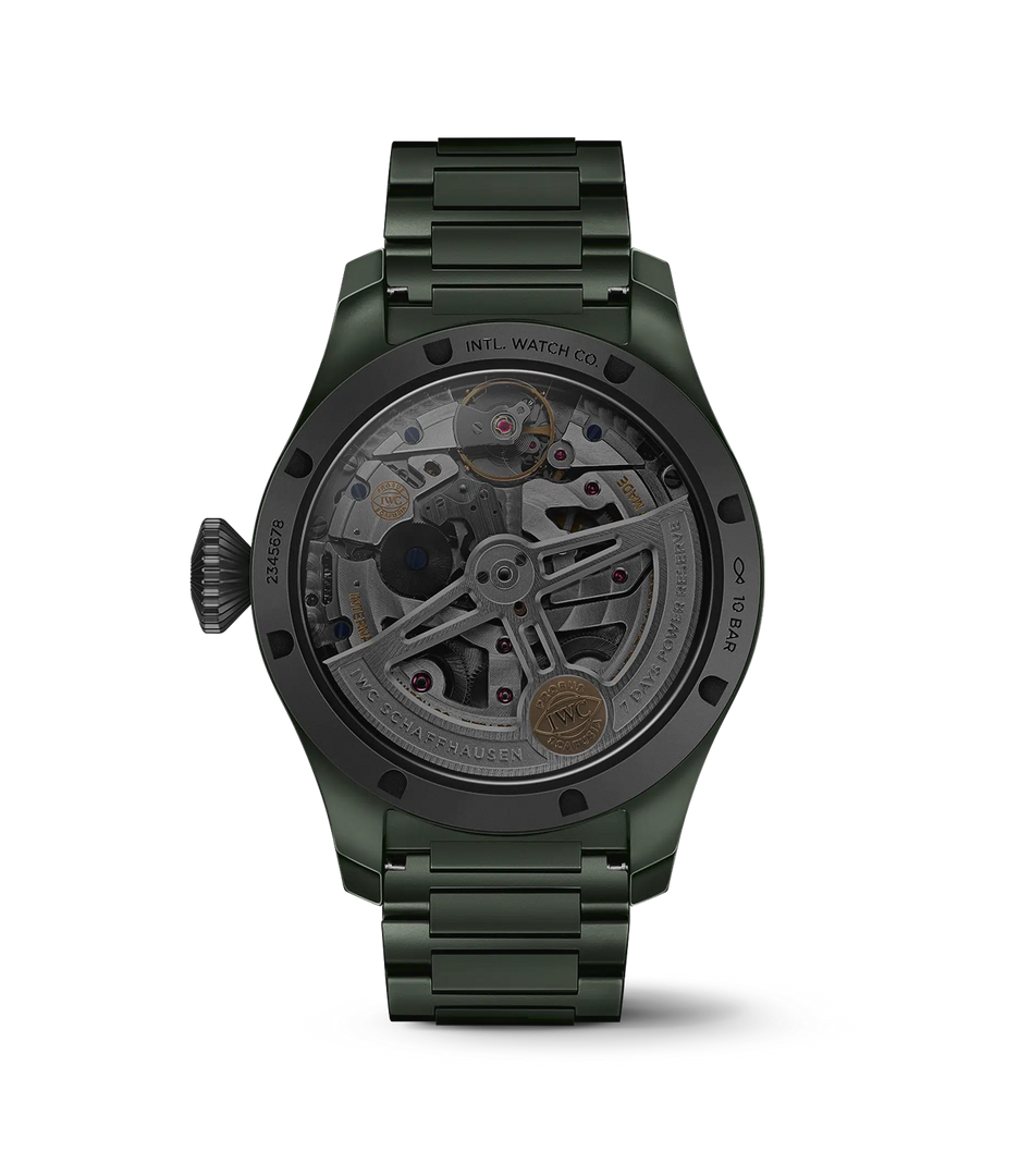 Dettaglio quadrante verde con complicazioni calendario perpetuo e doppie fasi lunari.