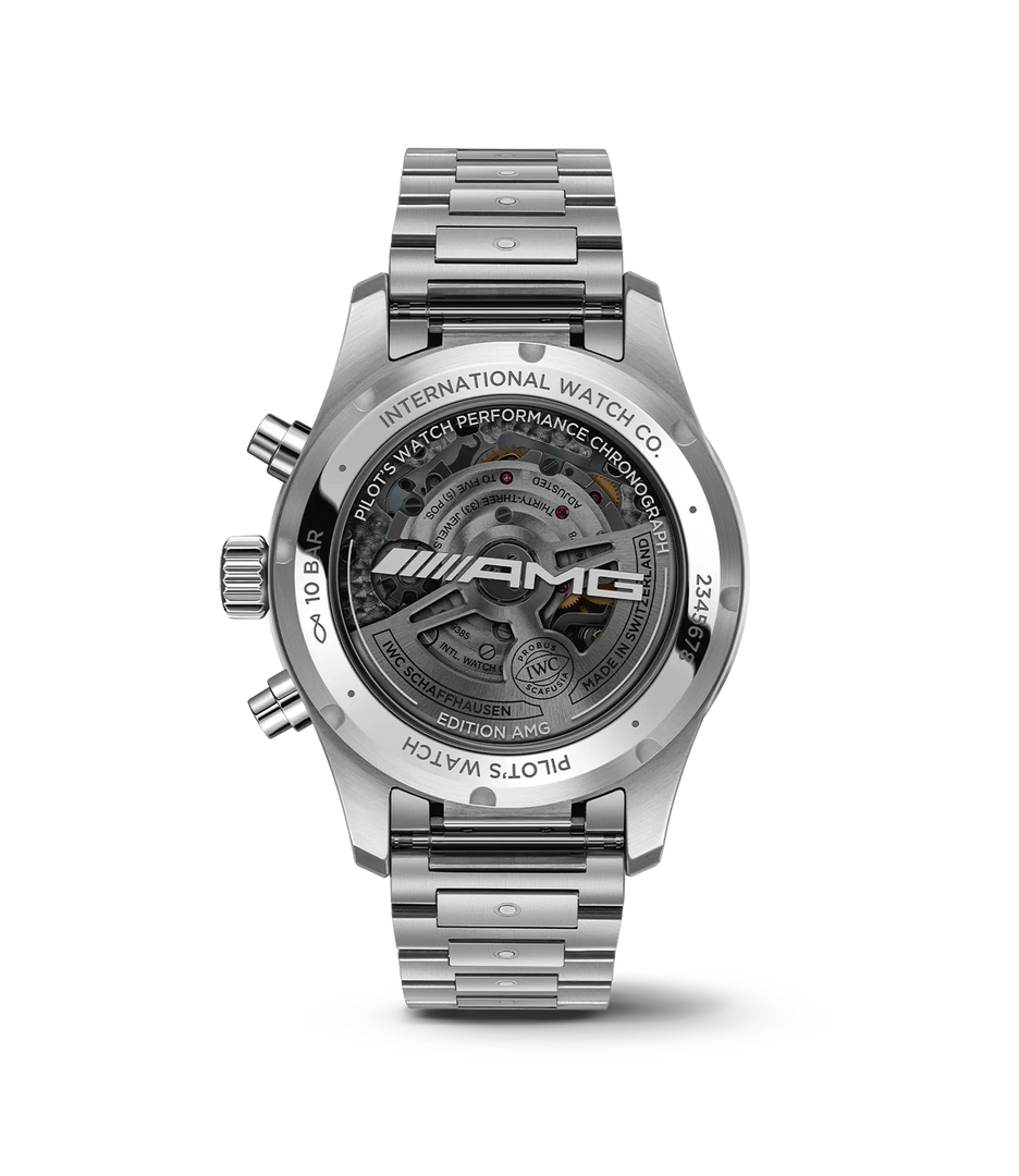 Dettaglio lunetta in ceramica nera lucida e quadrante cronografo nero.