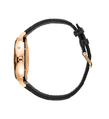 Cinturino in pelle di alligatore nera con fibbia in oro rosso.