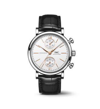 IWC Portofino Chronograph 39 IW391406 con cassa in acciaio 39 mm e quadrante argentato.