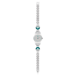 Load image into Gallery viewer, Swatch Blue pastel LK377G - cassa trasparente - quadrante argento e bracciale acciaio
