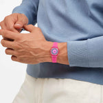 Load image into Gallery viewer, Swatch Prismatically Pink SLP166 - cassa plastica rosa - cinturino silicone rosa - quadrante rosa