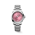 Load image into Gallery viewer, Il Longines Conquest L3.430.4.99.6 è un orologio automatico da donna con cassa in acciaio inossidabile da 34 mm e quadrante rosa a lavorazione "a raggera". Elegante e funzionale, presenta indici applicati e lancette argentate luminescenti Swiss Super-LumiNova® per una leggibilità ottimale. Equipaggiato con il calibro automatico L888, dotato di bilanciere in silicio e riserva di carica di circa 72 ore, offre funzioni di ore, minuti, secondi e datario. La cassa è protetta da un vetro zaffiro antigra