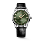 Load image into Gallery viewer, Orologio Longines Conquest Heritage L16504022 con cassa in acciaio da 40 mm, quadrante verde laccato lucido con indici applicati e lancette rosa, datario a ore 3 e vetro zaffiro antiriflesso.