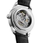 Load image into Gallery viewer, Cassa tonda in acciaio inossidabile da 38 mm con vetro zaffiro antigraffio e trattamento antiriflesso multistrato su entrambi i lati, abbinata a cinturino in pelle di alligatore nero con fibbia