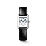 Load image into Gallery viewer, Quadrante argento con numeri romani e indici dipinti, lancette in acciaio azzurrato dell'orologio Longines Mini Dolcevita