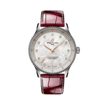 Load image into Gallery viewer, Cassa in acciaio da 32 mm e quadrante madreperla con diamanti sintetici, design elegante e raffinato.