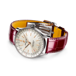 Load image into Gallery viewer, Cassa in acciaio inossidabile da 36 mm e cinturino in pelle di coccodrillo bordeaux con fibbia pieghevole in acciaio del Navitimer Automatic 36