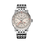 Load image into Gallery viewer, Quadrante blu con indici e lancette luminescenti del Breitling Navitimer Automatic GMT 41 A32310211G1A1 in acciaio inox.