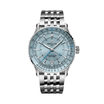 Load image into Gallery viewer, Quadrante blu con indici e lancette luminescenti del Breitling Navitimer Automatic GMT 41 A32310171C1A1 in acciaio inox.