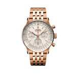 Load image into Gallery viewer, Quadrante blu con indici luminescenti e lancette a bastone del Breitling Navitimer B01 Chronograph 41 RB0139211G1R1 in oro rosso.