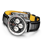 Load image into Gallery viewer, Cinturino nero in pelle di alligatore con chiusura pieghevole in acciaio inossidabile del Breitling Navitimer B01 Chronograph 41.