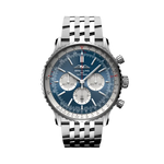 Load image into Gallery viewer, Quadrante elegante con indici luminescenti e lancette a bastone del Breitling Navitimer B01 Chronograph 46 AB0137211C1A1 in acciaio inox.