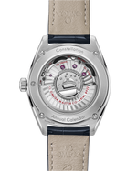 Load image into Gallery viewer, Cassa da 41 mm in acciaio con lunetta zigrinata in oro Sedna™ 18K lucido, vetro zaffiro bombato antiriflesso e corona a vite dell’Omega Constellation Globemaster