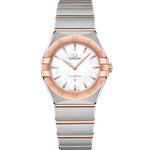 Load image into Gallery viewer, Quadrante madreperla bianco con indici a diamante e dettagli in oro Sedna™ 18K dell’Omega Constellation Quartz 28 mm