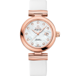Load image into Gallery viewer, Quadrante argentato a onde con indici in oro rosa 18K e lancette smussate dell’Omega De Ville Ladymatic Co-Axial Chronometer 34 mm