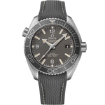 Load image into Gallery viewer, Quadrante sabbiato grigio color canna di fucile dell’Omega Seamaster Planet Ocean 600M 43,5 mm con indici in acciaio PVD spazzolato e Super-LumiNova beige, datario a ore 3