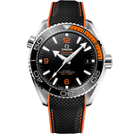 Load image into Gallery viewer, Quadrante nero lucido in ceramica dell’Omega Seamaster Planet Ocean 600M 43,5 mm con numeri arabi luminescenti e datario a ore 3